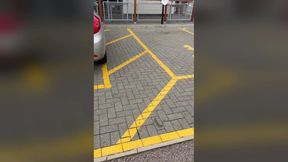 Big-titted British MILF masturbates with a dildo in a public restroom until she squirts