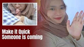 Almost Caught, Glasses Hijab Girl Doing Blowjob in the Car