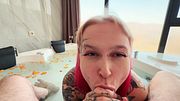 Hot blowjob with split tongue in jacuzzi ahegao face cum in mouth