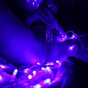 Sex in Christmas with toys and LED garland, Happy new Year! Glass