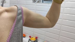 compilation of muscles flexing, pee and milky tits 4k