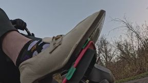 Electric Lamborghini-Segway Pedal Pumping by BBW Rebu with Her NEW Tory Burch Elegant White Loafer-Pumps. NO AI, ALL REAL MODELS, 100% DISABILITY-OWNED & OPERATED BY MADISON LOCALS