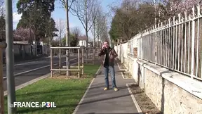 Blonde slut strips in park and sucks cock in public