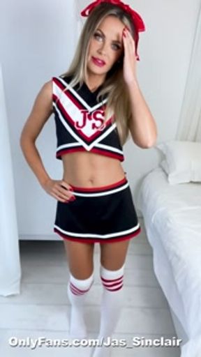 Cosplay Naughty teasing cheerleader gives a handjob to make the squad