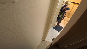 Stepson films stepmom undress in the bathroom then fucks her to help her self-confidence