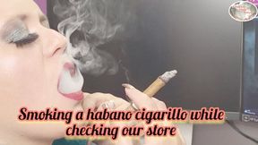 Smoking a habano cigarillo while checking our store - SCL003