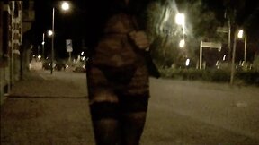 Public exhibitionist dressed very short transparent
