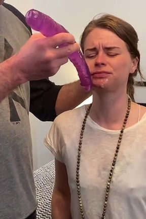 Amateur Blonde Wife Takes a Delicious Huge Dildo Deep in Her Mouth