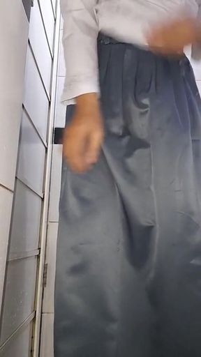 Asian Crossdresser Masturbating and Cum Wearing Slippery College Girl Uniform