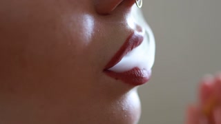 Naked Tattooed Model Smokes Camel s100 cigarette