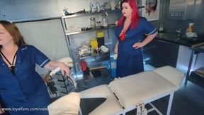 Male submissive experiences two lesbian nurses