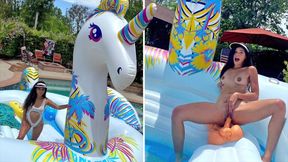 Busty Hot Brunette Harley Haze Masturbates On Giant Unicorn Float