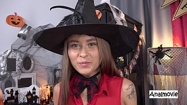 Skye Young Gets Piston Anal In Halloween Costume Cowgirl Standing Anal Action Cum In Mouth