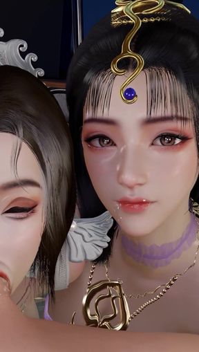 3D Two Horny Babes Sharing One Big Cock