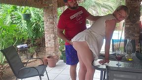 Cheating Blonde MILF wife was fucked outdoor by her perv neighbor