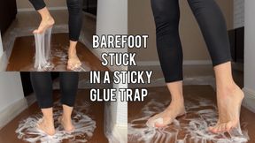 Barefoot stuck in a sticky glue