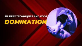 Ju jitsu techniques foot domination in white and blue gi