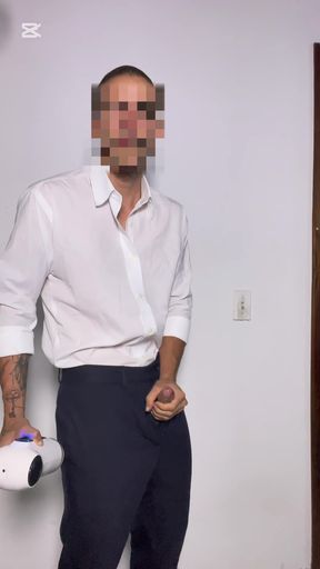 Elegant young man tests his sex toy up to a big