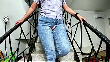 Crotchless Shiny Jeans JOI. Dildo Ride, Pussy Slaps and Intense Orgasm preview