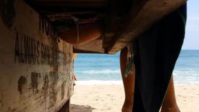 Watch her dress slip # no pants on busy beach # butt&#x1F351; plug in skirt