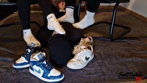 Amateur sock sniffing and a bit tickling by mistresses Klara and Marie