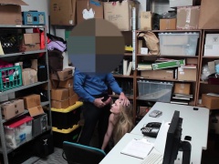 Blonde teen caught stealing and fucked by a security guy