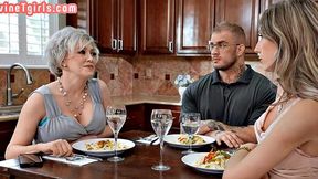 Divine Tranny barebacking after deepthroating at dinner