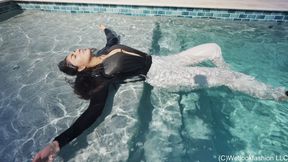 Alexandra goes for a Swim in White Pants & a Shiny Top