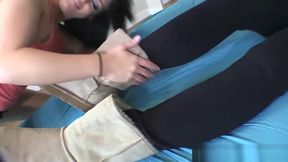 Lesbian Threesome with Footlicking Cuck
