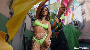 Busty Latina babe takes big cock in tanned ass