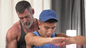 TwinkTop Younger Milo Miles crams elderly bottom Lawson James with cum