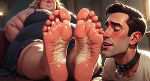 Submissive Guy Devoted to Sweaty Feet of Huge BBW