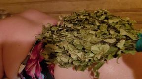 I Fucked a Hot Busty Blonde's Mouth in the Sauna and Spanked Her with a Broom