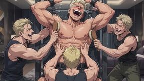 Strapped Down On The Frame - Every Hand On His Pecs And Ribs (Anime Bara)