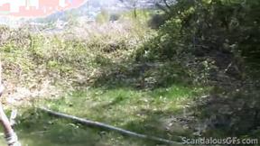 ”Dirty outdoor teen sucks on hard shaft in the woods”