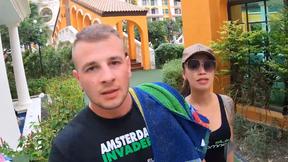 Amateurs doing a gym workout before fucking on camera in the hotel