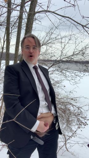 Daddy in suit outside winter jerk