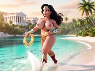 Curvy Golden-haired Woman Lies Bare With Legs Open On Kitchen Counter At Home (AI generated)