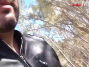 Slave worships Master's leather boots and gloves in public PREVIEW