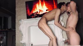 Highly steamy hookup by the fireplace