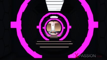 Sci-fi sex in a space station. 3d dickgirl plays with a hot blonde