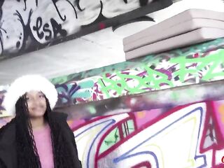 GERMAN SCOUT - No cum drum Anal Sex at Pick Up Casting for Ebony Beauty Vicky Menage