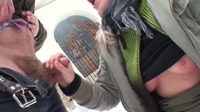 Sexy blonde fucks outside in the snow