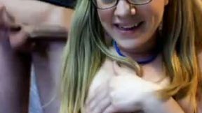 Slutty blonde teen gets her crotch fucked on webcam