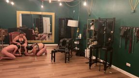 Hot Fetish Session with Dominant Babes and Submissive Stud