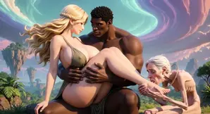 Old Granny Licks Feet in Black Man's Lap
