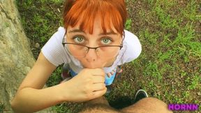 Public Outdoor BJ Nerdy Hot Redhead