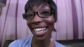 Cute ebony chick deepthroats and drains a hard cock at