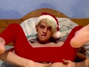 Sexy Santa’s little helper twink wanks and fingers himself