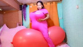 Sexy Juju Stuffs Huge Balloon Boobs And Tummy Riding A Zeppelin Balloon And Blowing 2 Balloons